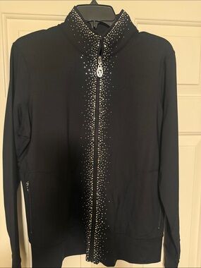 Christine Alexander Black Zip-Front Crystal-Accent Hoodie